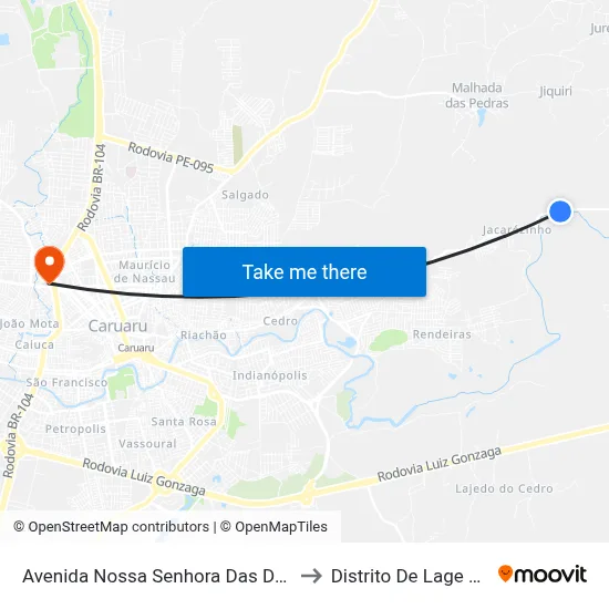Avenida Nossa Senhora Das Dores 5980 to Distrito De Lage Grande map