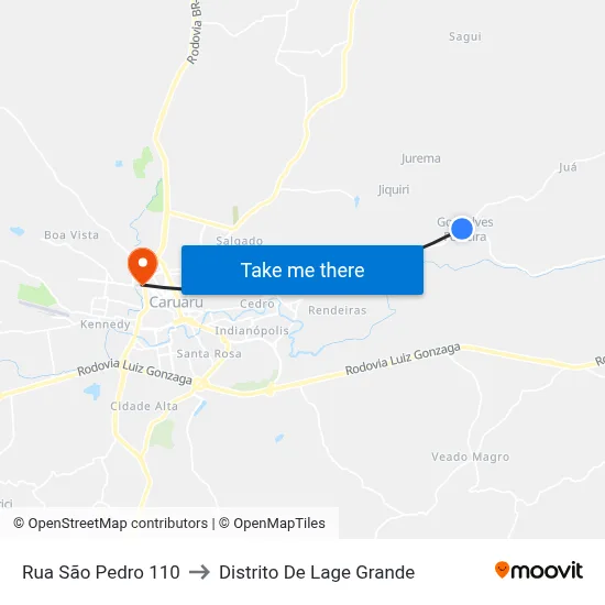 Rua São Pedro 110 to Distrito De Lage Grande map