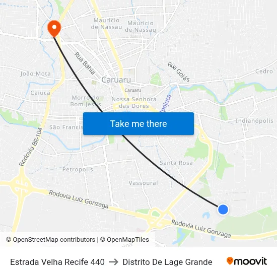 Estrada Velha Recife 440 to Distrito De Lage Grande map