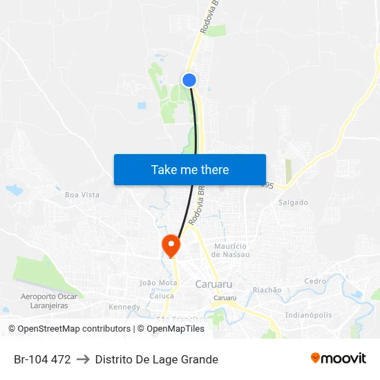 Br-104 472 to Distrito De Lage Grande map