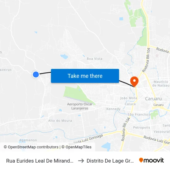 Rua Eurides Leal De Miranda 156 to Distrito De Lage Grande map
