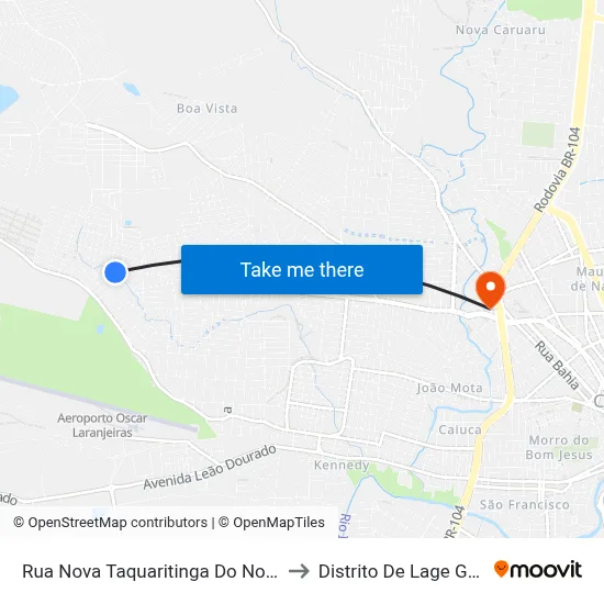 Rua Nova Taquaritinga Do Norte 165 to Distrito De Lage Grande map