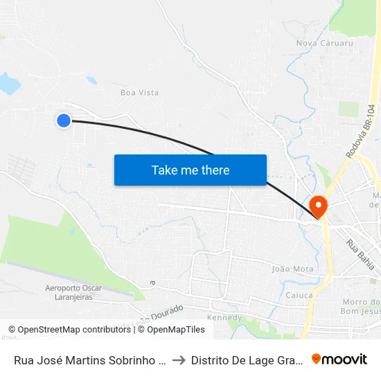 Rua José Martins Sobrinho 380 to Distrito De Lage Grande map