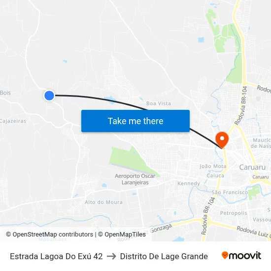 Estrada Lagoa Do Exú 42 to Distrito De Lage Grande map