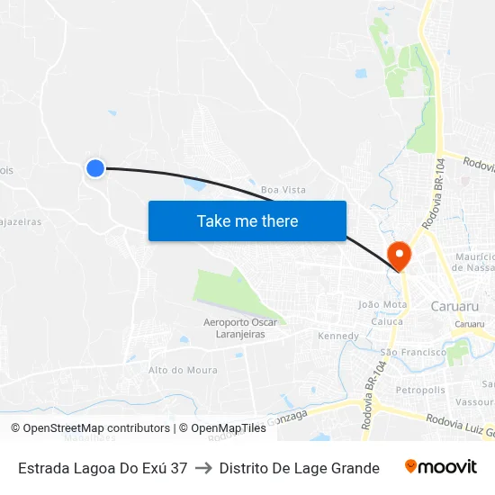 Estrada Lagoa Do Exú 37 to Distrito De Lage Grande map