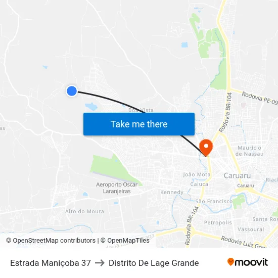 Estrada Maniçoba 37 to Distrito De Lage Grande map