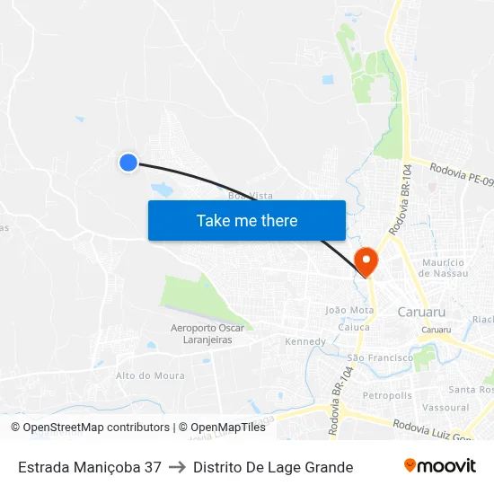 Estrada Maniçoba 37 to Distrito De Lage Grande map
