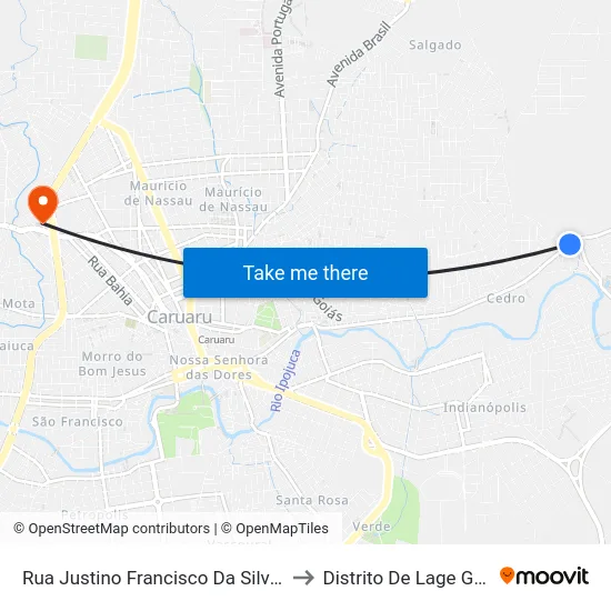 Rua Justino Francisco Da Silva, 1101 to Distrito De Lage Grande map