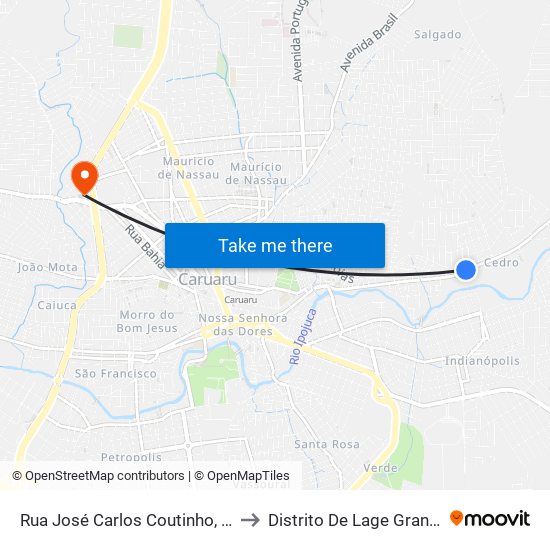 Rua José Carlos Coutinho, 10 to Distrito De Lage Grande map