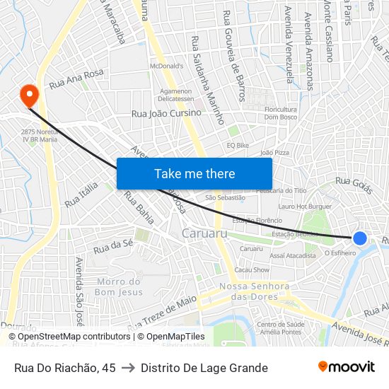 Rua Do Riachão, 45 to Distrito De Lage Grande map