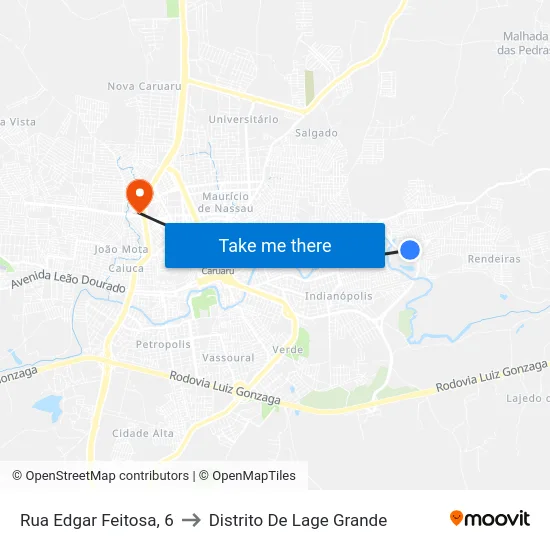 Rua Edgar Feitosa, 6 to Distrito De Lage Grande map