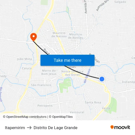 Itapemirim to Distrito De Lage Grande map