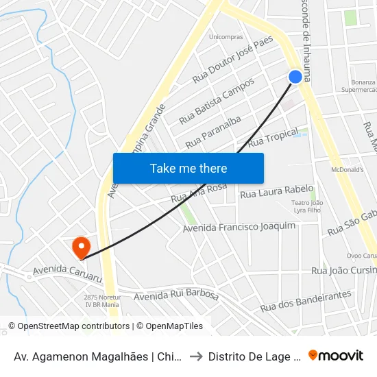 Av. Agamenon Magalhães, S/N - Caruaru to Distrito De Lage Grande map