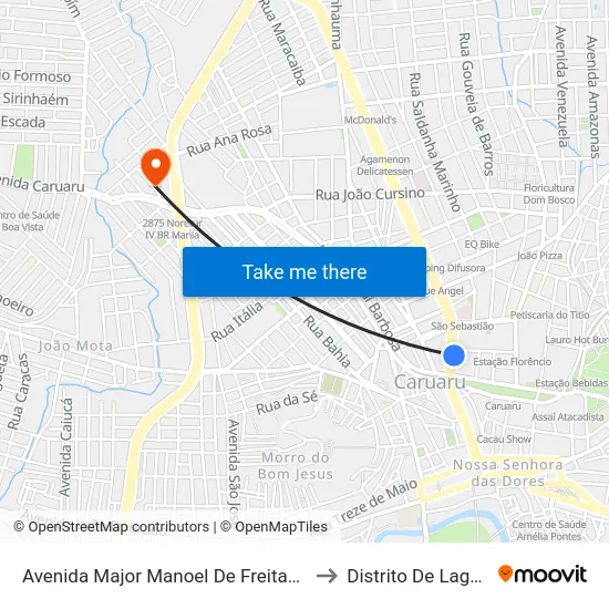 Avenida Major Manoel De Freitas, S/N - Caruaru to Distrito De Lage Grande map