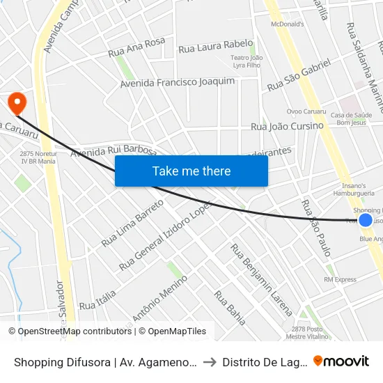 Av. Agamenon Magalhães, S/N - Caruaru to Distrito De Lage Grande map