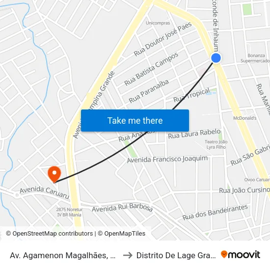 Av. Agamenon Magalhães, S/N - Caruaru to Distrito De Lage Grande map