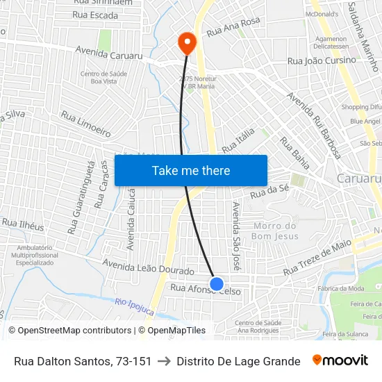 Rua Dalton Santos, 111 - Caruaru to Distrito De Lage Grande map