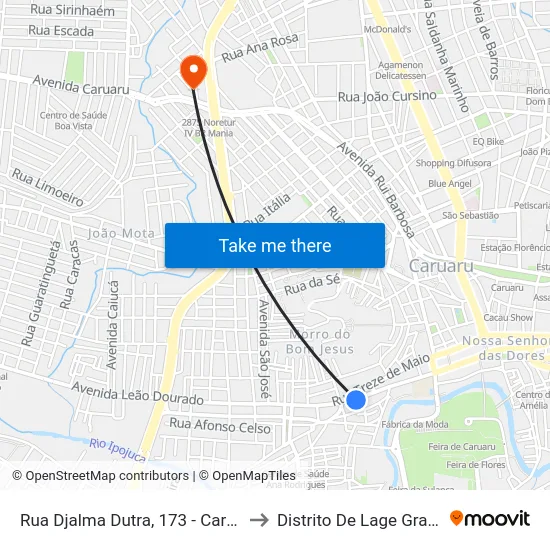 Rua Djalma Dutra, 173 - Caruaru to Distrito De Lage Grande map