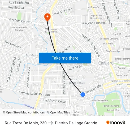 Rua Treze De Maio, 230 - Caruaru to Distrito De Lage Grande map