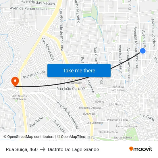 Rua Suiça, 460 to Distrito De Lage Grande map