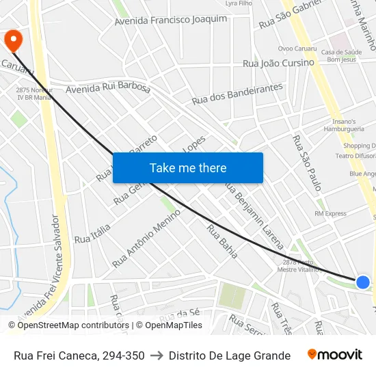 Rua Frei Caneca, 294-350 to Distrito De Lage Grande map