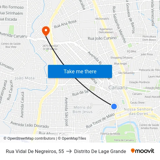 Rua Vidal De Negreiros, 55 to Distrito De Lage Grande map