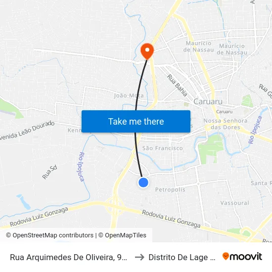 Rua Arquimedes De Oliveira, 95 - Caruaru to Distrito De Lage Grande map