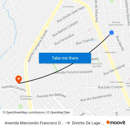 Avenida Marcionilo Francisco Da Silva, 151 to Distrito De Lage Grande map
