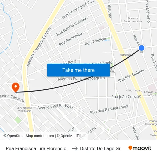 Rua Francisca Líra Florêncio, 928 to Distrito De Lage Grande map