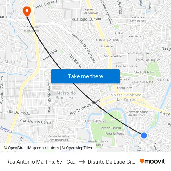Rua Antônio Martins, 57 - Caruaru to Distrito De Lage Grande map