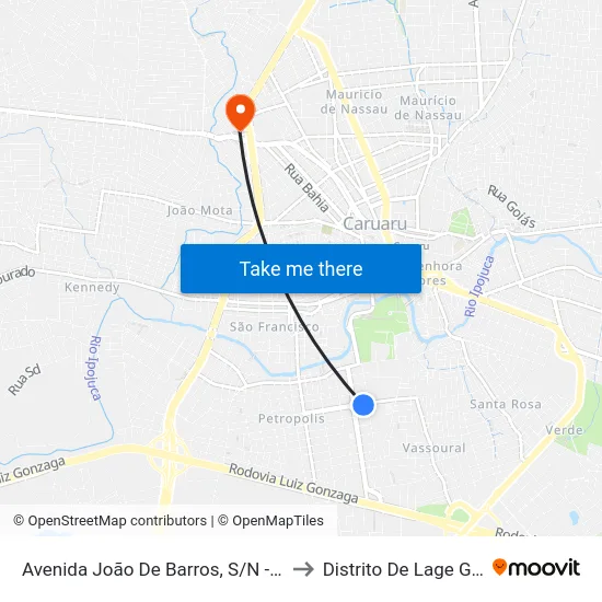 Avenida João De Barros, S/N - Caruaru to Distrito De Lage Grande map