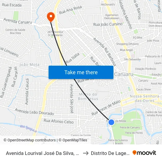 Avenida Lourival José Da Silva, S/N - Caruaru to Distrito De Lage Grande map