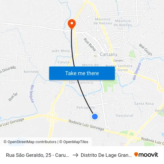 Rua São Geraldo, 25 - Caruaru to Distrito De Lage Grande map