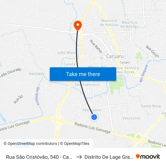 Rua São Cristóvão, 540 - Caruaru to Distrito De Lage Grande map