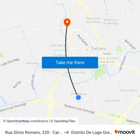 Rua Sílvio Romero, 320 - Caruaru to Distrito De Lage Grande map