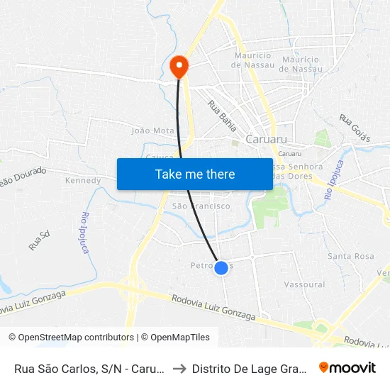 Rua São Carlos, S/N - Caruaru to Distrito De Lage Grande map