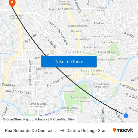 Rua Bernardo De Queiroz 20 to Distrito De Lage Grande map