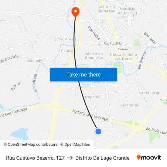 Rua Gustavo Bezerra, 127 to Distrito De Lage Grande map