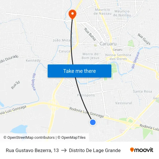 Rua Gustavo Bezerra, 13 to Distrito De Lage Grande map