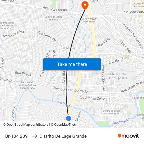 Br-104 2391 to Distrito De Lage Grande map