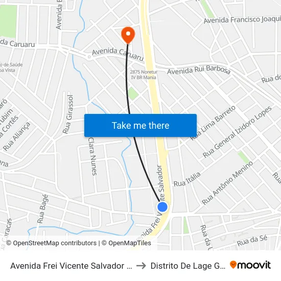Avenida Frei Vicente Salvador 493-591 to Distrito De Lage Grande map