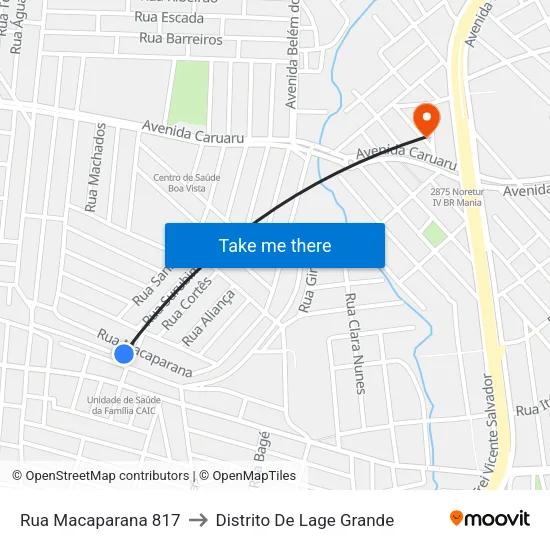 Rua Macaparana 817 to Distrito De Lage Grande map
