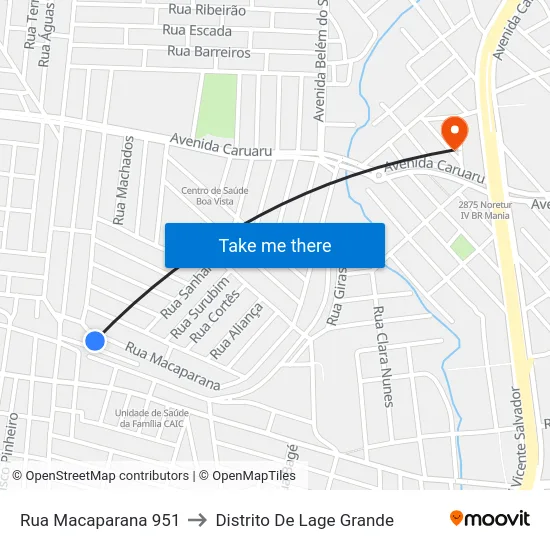Rua Macaparana 951 to Distrito De Lage Grande map