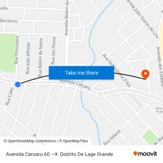 Avenida Caruaru 60 to Distrito De Lage Grande map