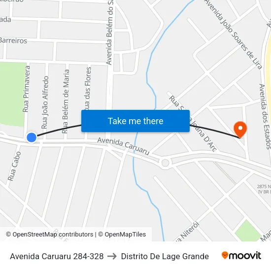Avenida Caruaru 284-328 to Distrito De Lage Grande map
