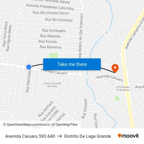 Avenida Caruaru 592-640 to Distrito De Lage Grande map