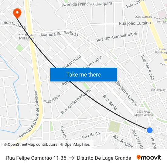 Rua Felipe Camarão 11-35 to Distrito De Lage Grande map
