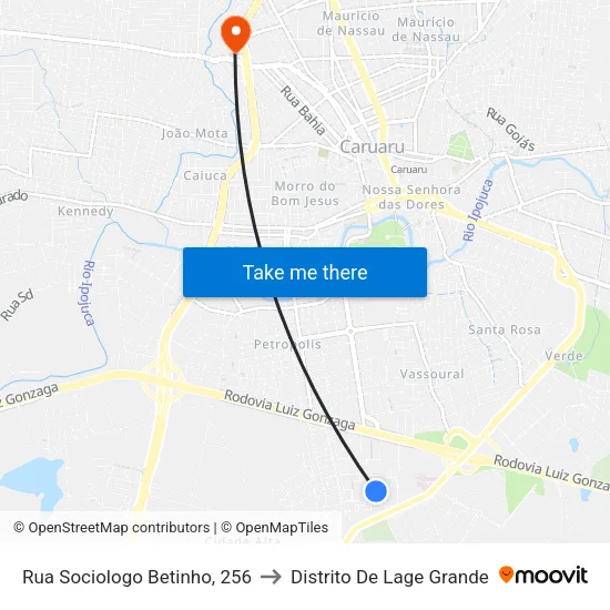 Rua Sociologo Betinho, 256 to Distrito De Lage Grande map