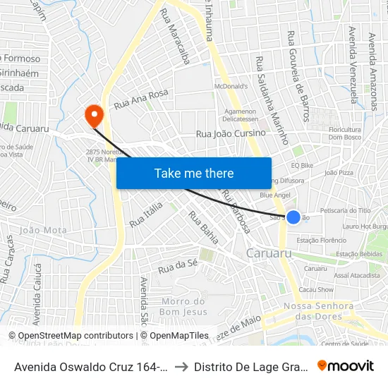 Avenida Oswaldo Cruz 164-210 to Distrito De Lage Grande map