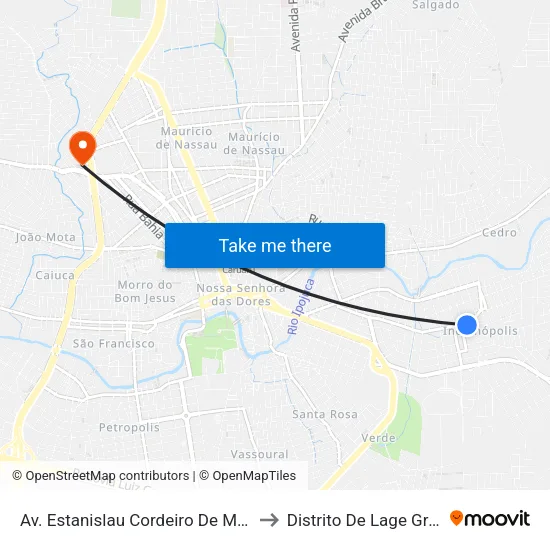 Av. Estanislau Cordeiro De Melo, 65 to Distrito De Lage Grande map